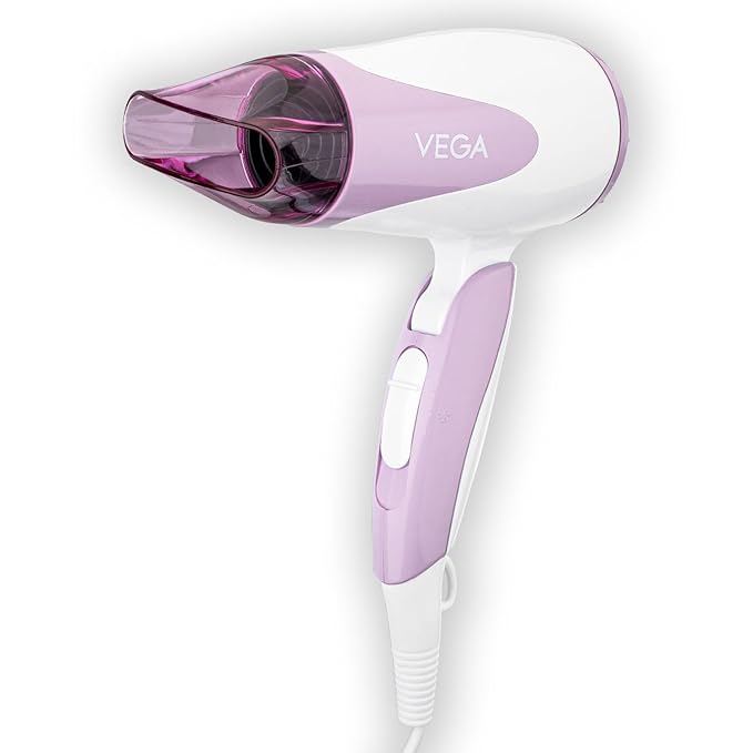 VEGA Blooming Air Foldable 1000-1200 Watts Hair Dryer for Women with Flexible Heat Setting & Detachable Nozzle,Automatic Overheat Cutout,Compact Quick Dry Blow Dryer