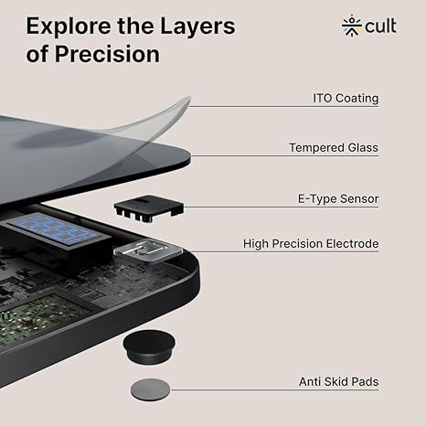 Cult Smart Scale Pro, US FDA Approved, 50+ Parameters, Body Fat Scale, BMI, 10 members, Bluetooth Weight Machine, Body Fat Analyzer, LED Display.