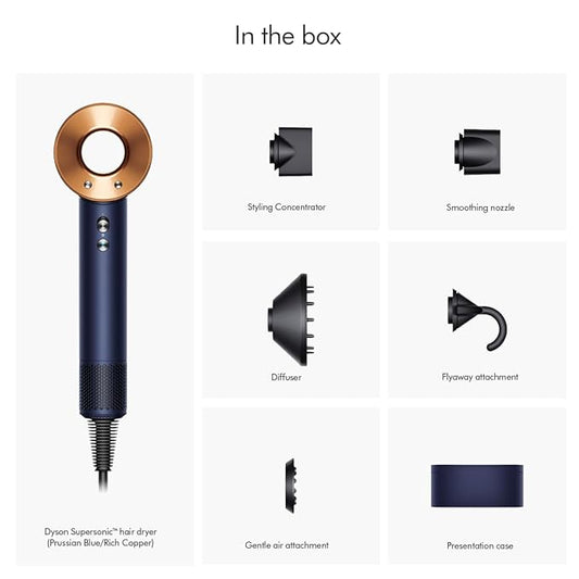 Dyson Supersonic™ Hair Dryer|Fast Drying|No Heat Damage|5 attachments|7 styling, 3 Speed & 3 Heat Settings|Travel Friendly|Unisex Usage|Intelligent Heat Control|2 Year Warranty (Prussian Blue)