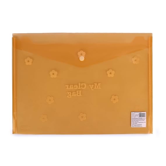 SAYA Golden Border Clear Bag Pack of 2 (A4 + FS Size) SY221 | Premium Transparent Document Folder | Waterproof Button Closure File Bag | Ideal for Certificates, Office, School & Home Use