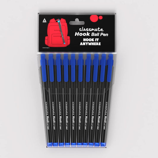 Classmate Hook- Blue And Black Ball Pens (Pack of 10)|Smooth & Fast Writing Ball Pens|Unique Griper for Writing Comfort|Attractive Body Design for Boys & Girls|School & Office Stationery
