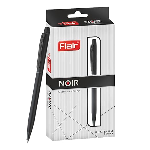 FLAIR Platinum Series Noir Designer Metal Ball Pen Box Pack | Matt Black Finish With Slim Design | Twist Mechanism For Smudge Free Writing | Durable, Refillable Pen | Blue Ink, Pack of 1