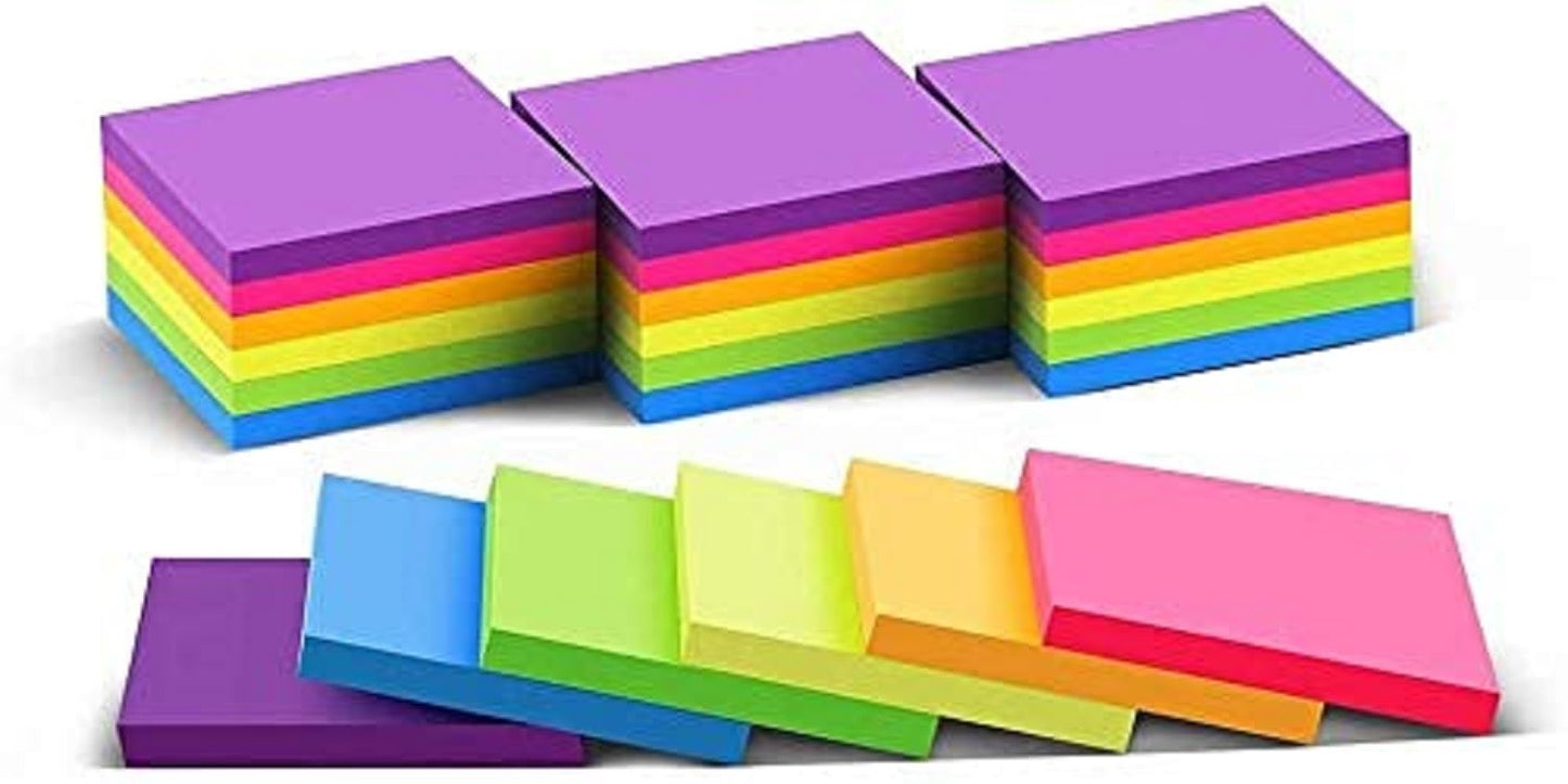 AMKAY Sticky Note Multi Color 3X3 Sticky Notes 5 Colors Fluorescent Paper Self Adhesive and Removable Sticky Notes, Page Marker Bookmarks Sticks Securely