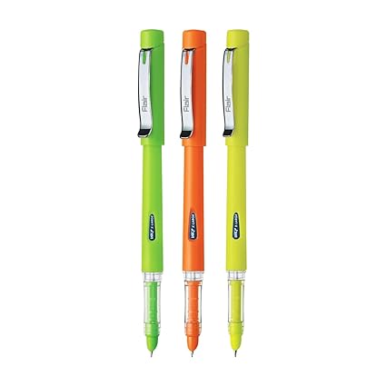 FLAIR Inky Series Neon Liquid Ink Fountain Pen Blister Pack | Free 2 Pieces X-Large Jumbo Cartridges With Each Pack | Cute & Stylish Pen For Kids Girls Students Teens Gifts | Blue Ink