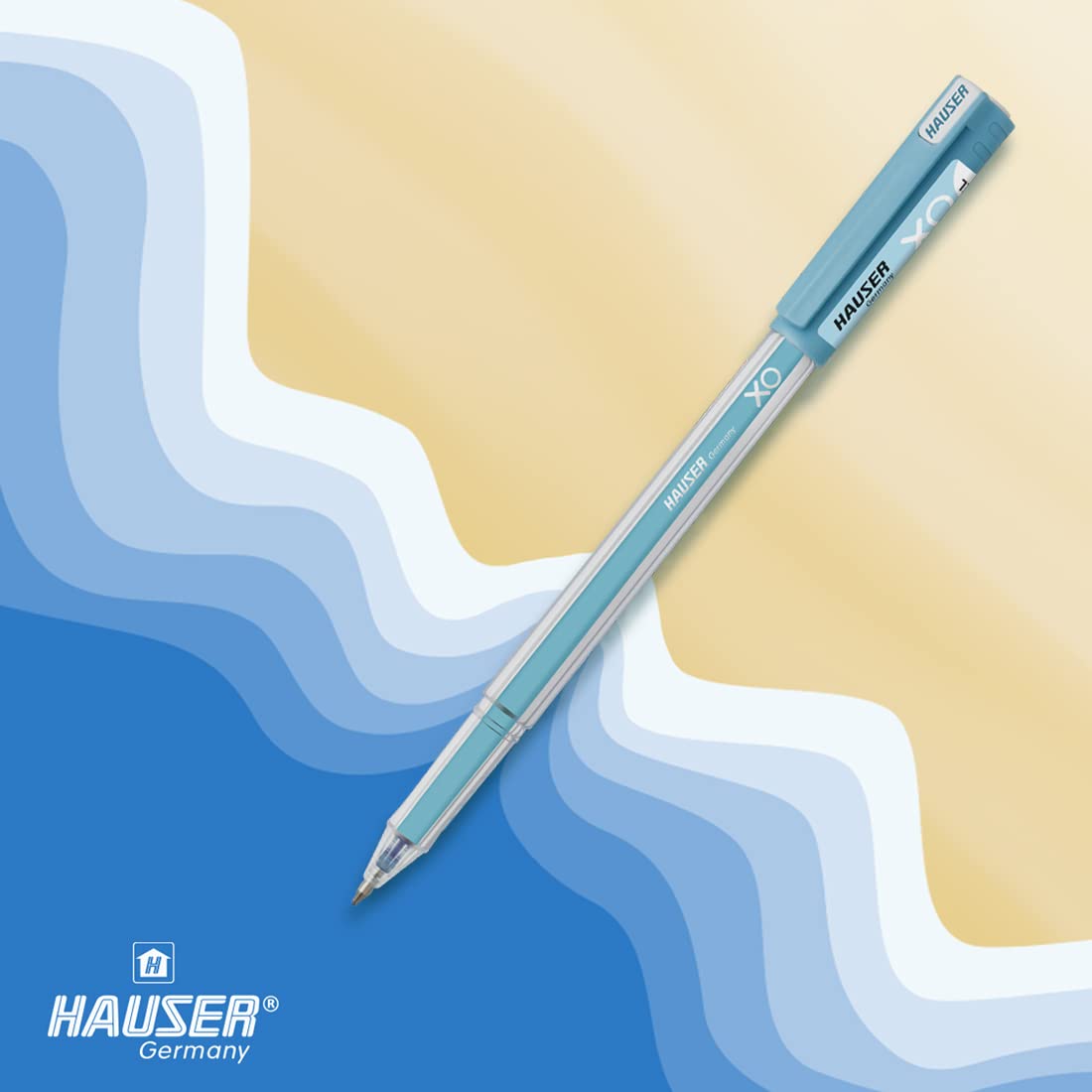 Hauser XO Jumbo Gel Pen Box Pack | Water Proof Ink For Smooth Flow System | Comfortable Grip With Smudge Free Writing | Smooth, Sturdy & Refillable Pen | Blue Ink, Pack of 10 Pens