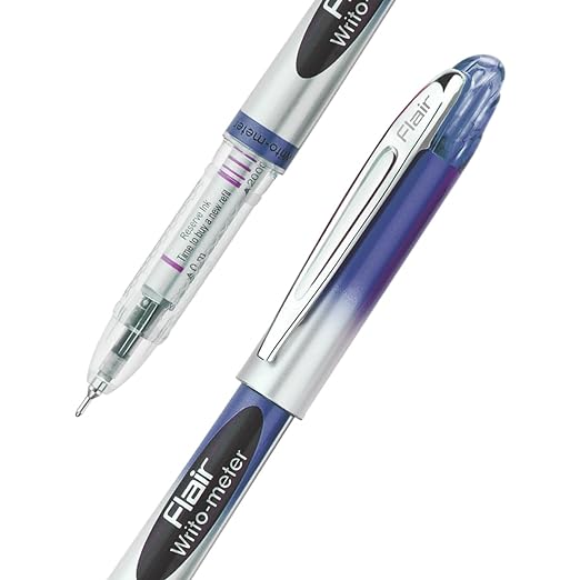 FLAIR Writometer 0.6mm Ball Pen Box Pack | Our Longest Writing Pens | Writes Upto 10,000 Meters | Smooth Ink Flow System Ensures Smooth & Comfortable Writing Experience | Blue Ink, Pack of 1 pen