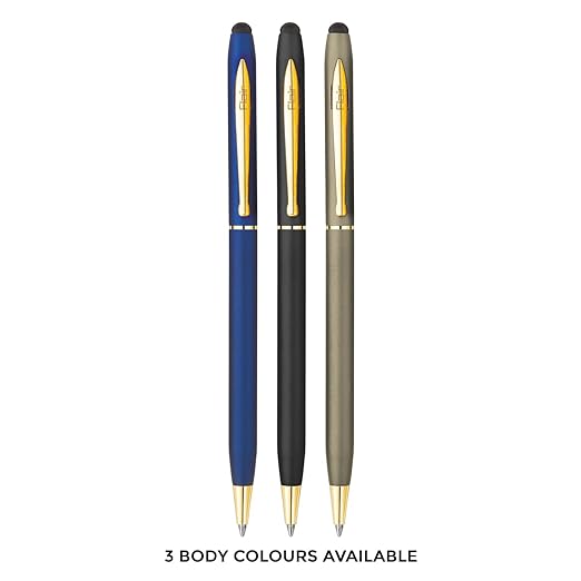 FLAIR Platinum Series Spectra Designer Metal Ball Pen Box Pack | Matte Finish With Shiny Gold Trims | Swiss Tip Technology With Twist Mechanism | Durable, Refillable Pen | Blue Ink, Pack of 1