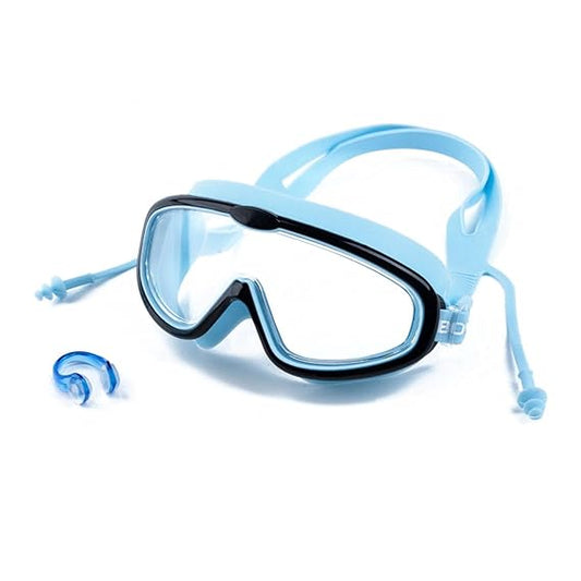 Boldfit Swimming Goggles for Kids, Boys With Adjustable Strap, UV Protection, Antifog Goggles for Swimming Girls Air Tight with Free Ear & Nose Plug - Blue Black (ASL)