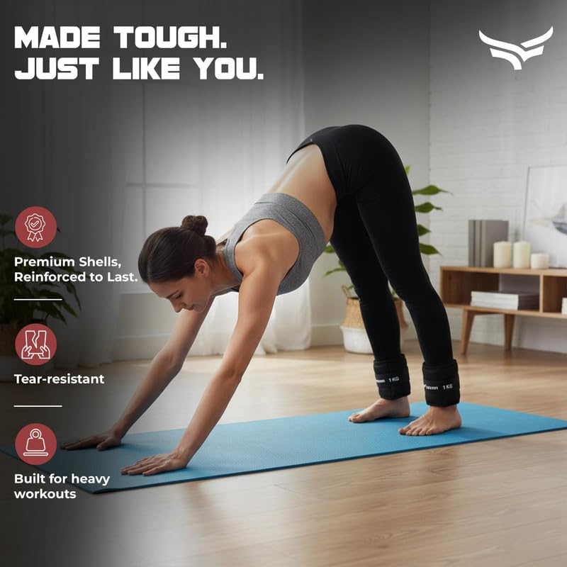 Xtrim Canvas Ankle Weights 2 KG Total (1 KG x 2) for Men & Women, Iron Pellet Filled with Balanced Weight Distribution, Non-Slip Secure D-Ring Strap, Ideal for Gym, Walking, Yoga, Home Workout & Strength Training, Black (ASL)