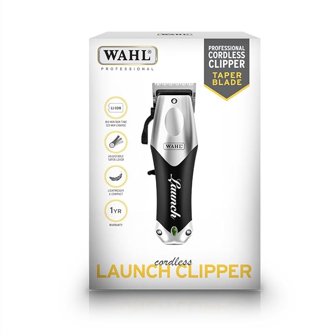 Wahl Launch Professional Clipper, Cord/Cordless Operation, 6000 RPM Powerful Motor, Full Steel Taper Blade, Lightweight and Compact, Smart LED Indicator, 2 Hours Runtime, 2 Years Warranty, 02240L-024