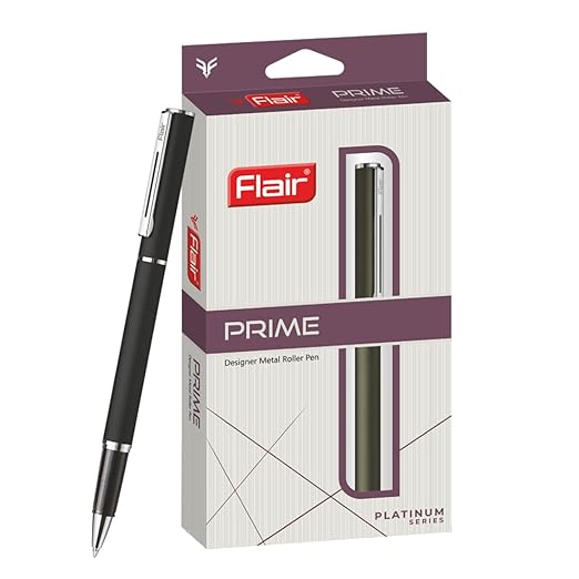 FLAIR Platinum Series Prime Designer Metal Roller Ball Pen Box Pack | Elegant Color Finish With Chrome Plated Trims | Comfortable Grip For Smudge Free Writing | Blue Ink, Pack of 1