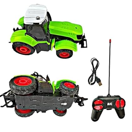 KEBY Rechargeable 4 Function Remote Control Farmer Tractor with LED Light ofr Kids (Green)