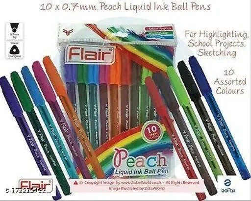 Flair Peach Liquid Ink Ball Pen (10 Pieces Assorted Colours ) - Image #10