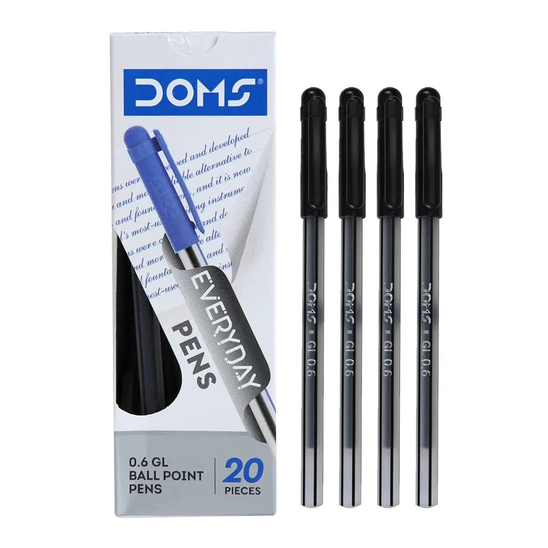 Doms DF 0.6 GL Ball Point Pens (Black, Pack of 20 ) - Image #1