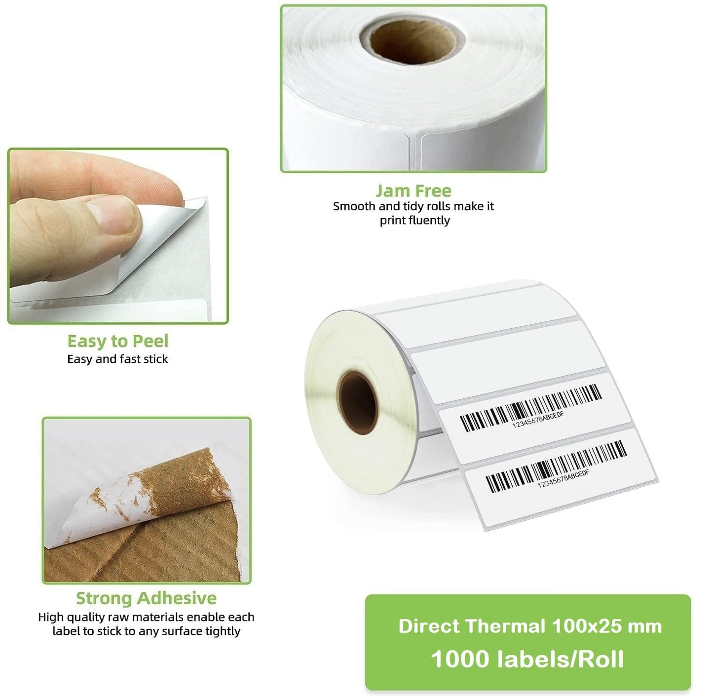 KIYA 100X25 Barcode Label Sticker  - 100mm x 25mm - 1 Ups - 500 Labels Per Roll - White Self Adhesive Sticker for Printing Barcoding (1 Roll Per Pack (1000 Labels))