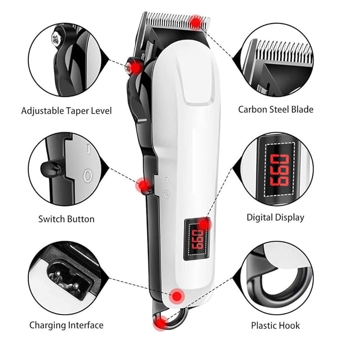 Kubra 809A Professional Corded/Cordless Rechargeable Trimmer With Length Adjustment Setting 60Mnts Runtime, White