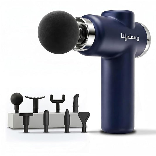 Lifelong Gun Massager for Pain Relief – 8 Massage Heads, 6 Speed Modes, Rechargeable, Quiet 20W Motor, Lightweight & Portable Deep Tissue Massager for Back, Neck, Legs & Travel Use