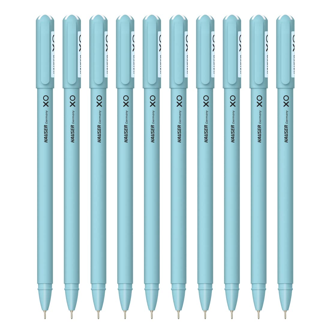 Hauser XO 0.7mm Ball Pen Box Pack | Sleek Body & Minimalistic Design | Matt Finish & Solid Body Type | Low Viscosity Ink With Ultra Durable Tip | Blue Ink, Pack of 10 Pens