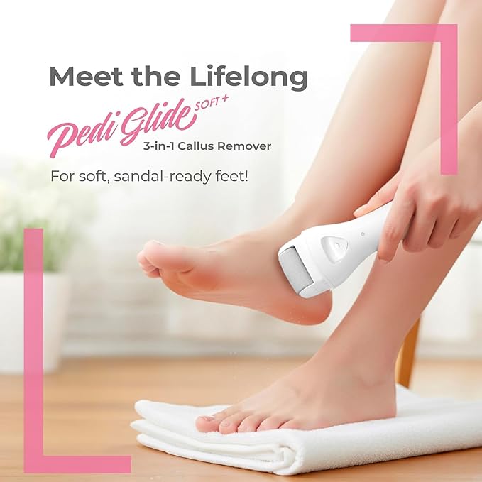 Lifelong Callus Remover for Feet Electronic with 3Heads |Rechargeable Foot Scrubber for Dead, Hard Skin Remover |Waterproof Pedicure Tool Kit for Women |2-Speed Foot Filer | Crack Heel Repair Machine