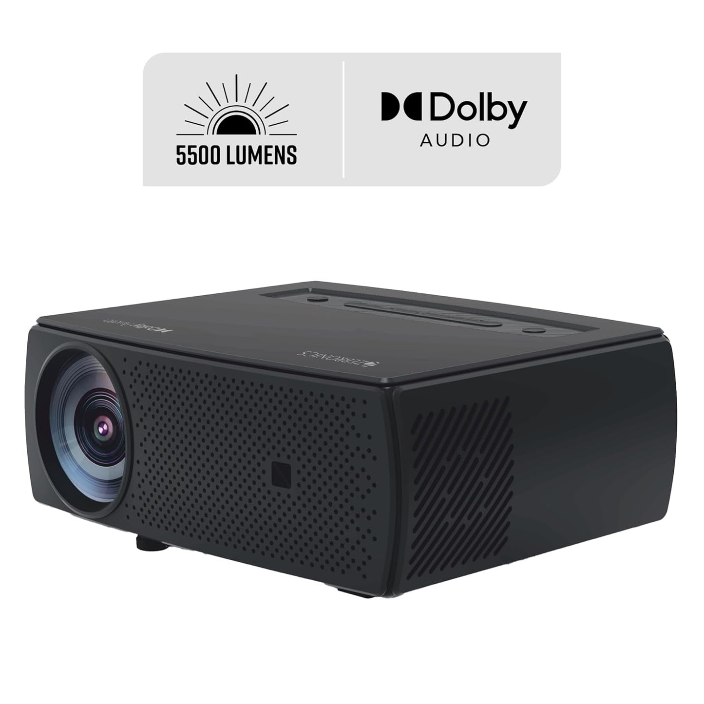 ZEBRONICS PIXAPLAY 15 Smart LED Projector with Dolby Audio, 5500 lumens, 4K Support, 180 Inch Screen Size, Supports Miracast, Bluetooth, USB, HDMI, WiFi, APP Support, 1080p Native