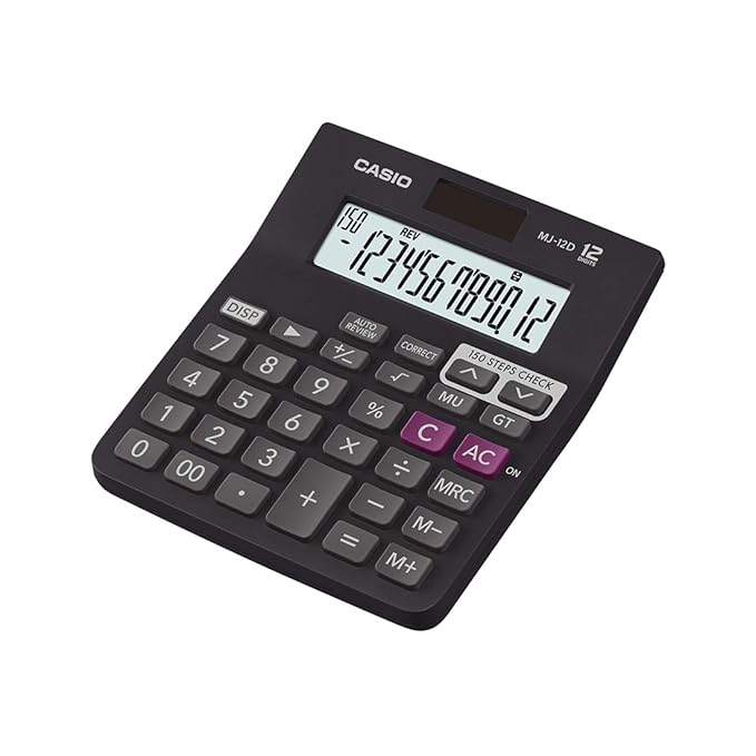 Casio MJ-12D 150 Steps Check and Correct Desktop Calculator with Bigger Screen/Keys (12 Digit), Black