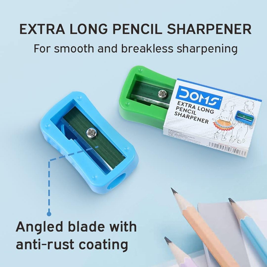 Doms Non-Toxic Extra Long Pencil Sharpener Box Pack | for Smooth & Breakless Sharpening | Playful Body Colors | Pack of 20 Pieces