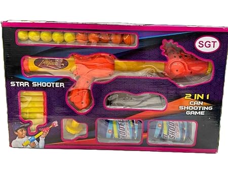 SCOFFCO 2 in 1 can Shooting gan with 10 Balls and 2 can|Toys Shooting gan for Unisex Children