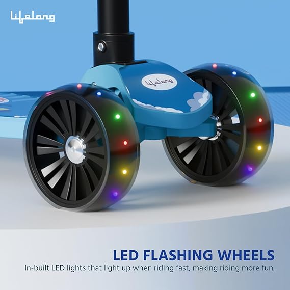 Lifelong Foldable Kids Kick Scooter with LED Wheels & Adjustable Height - Capacity 50kg- for Baby 3+ Year Old boy & Girl - Skate, Blue (ASL)