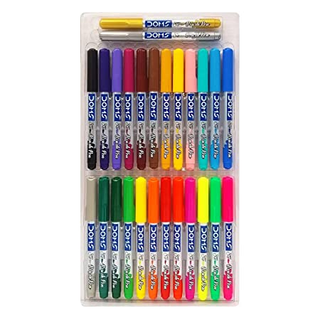 Doms Non-Toxic Multicolor 26 Shades Brush Pens Set | Super Soft Fine Tip Brush Pens | Diverse 26 Shades | Water Based Ink | Includes Gold & Silver Shades