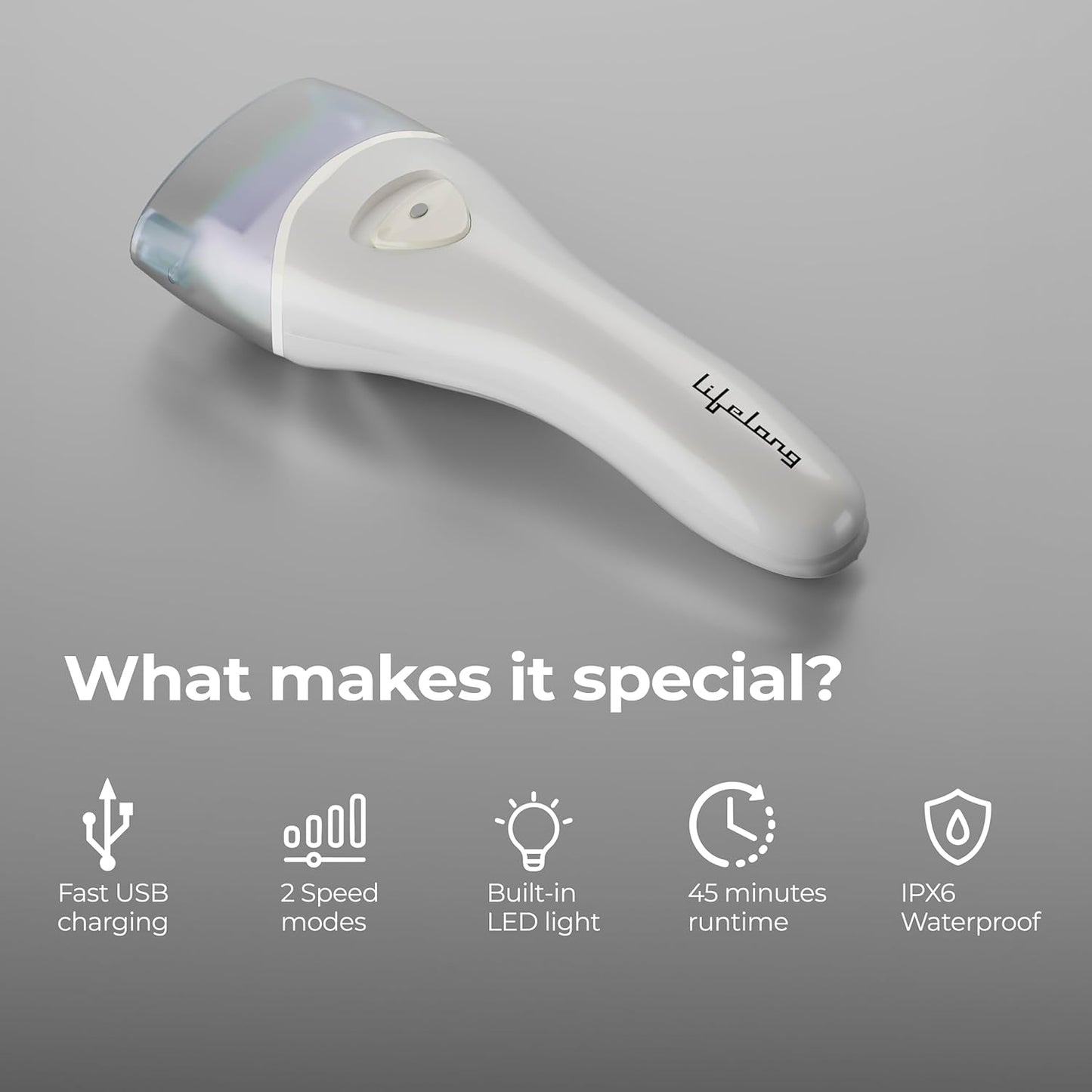 Lifelong PediGlide Soft+ 3-in-1 Callus Remover For Feet | Electronic Foot Scrubber for Dead Skin | 3 Changeable Roller Heads | Focus Light | Dual Speed Settings | Crack Heel Repair Pedicure Machine