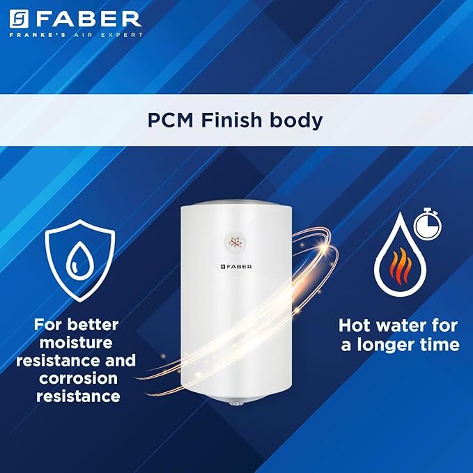 Faber Jazz Elite 50L Vertical Storage Water Geyser | Heating Indicator, 8 Bar Pressure, Titanium Glassline Coated Tank, Temperature Control, MFV Safety Valve, Thermal Cut-Off | 2000W, 4 Star | (White)