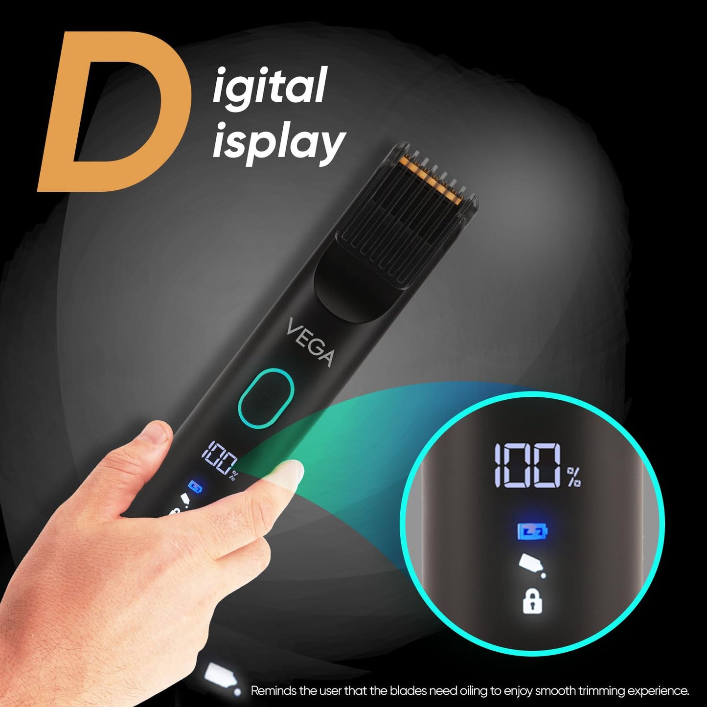 Vega SmartOne S1 Beard Trimmer for Men with AI SmartTrim Technology Titanium Blade, Digital Display, 120 mins Runtime, USB Type C, IPX7 Waterproof & 40 Length Settings, 3 Unique Speed Mode (VHTH-30)