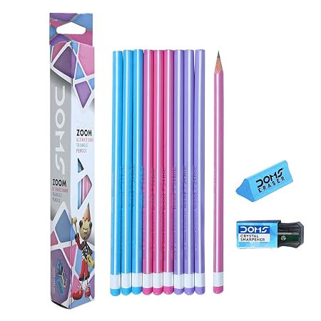 DOMS Zoom Triangle Graphite Pencil 3440 | Triangular Grip Design | Smooth Writing & Drawing Pencil | Ideal for School, Office & Art Use