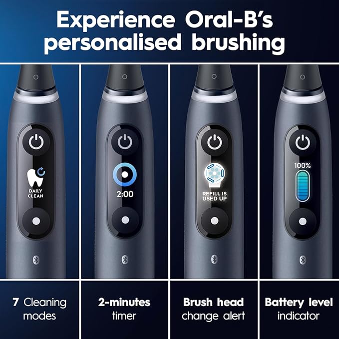 Oral-B iO9 Ultimate Electric Toothbrush, 7 Smart Modes, Pressure Sensor, Interactive Display & AI Personalization, 3hr Quick Charge, 2 Year Warranty by Oral B, IPX7, refill holder,Adult,Black