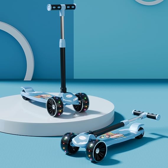 Lifelong Foldable Kids Kick Scooter with LED Wheels & Adjustable Height - Capacity 50kg- for Baby 3+ Year Old boy & Girl - Skate, Blue (ASL)