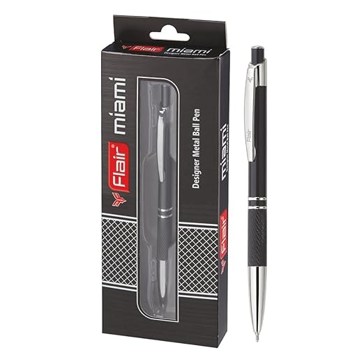 FLAIR Miami Metal Ball Pen Box Pack | Retractable Mechanism With Comfortable Grip For Easy Handling | Shiny & Attractive Metal Body | Ideal For Gifting | Blue Ink, Pack of 1 Pens