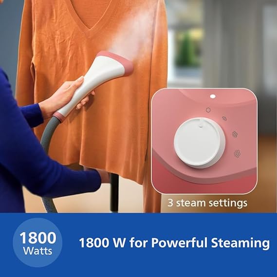PHILIPS Standing Garment Steamer STE1020/40-1800 Watts, 1.8 LTR Water Tank, Refresh Woolens with Upto 36 gm Steam Output, Adjustable Double Pole- No Burns Guaranteed from World's No.1 Ironing Brand