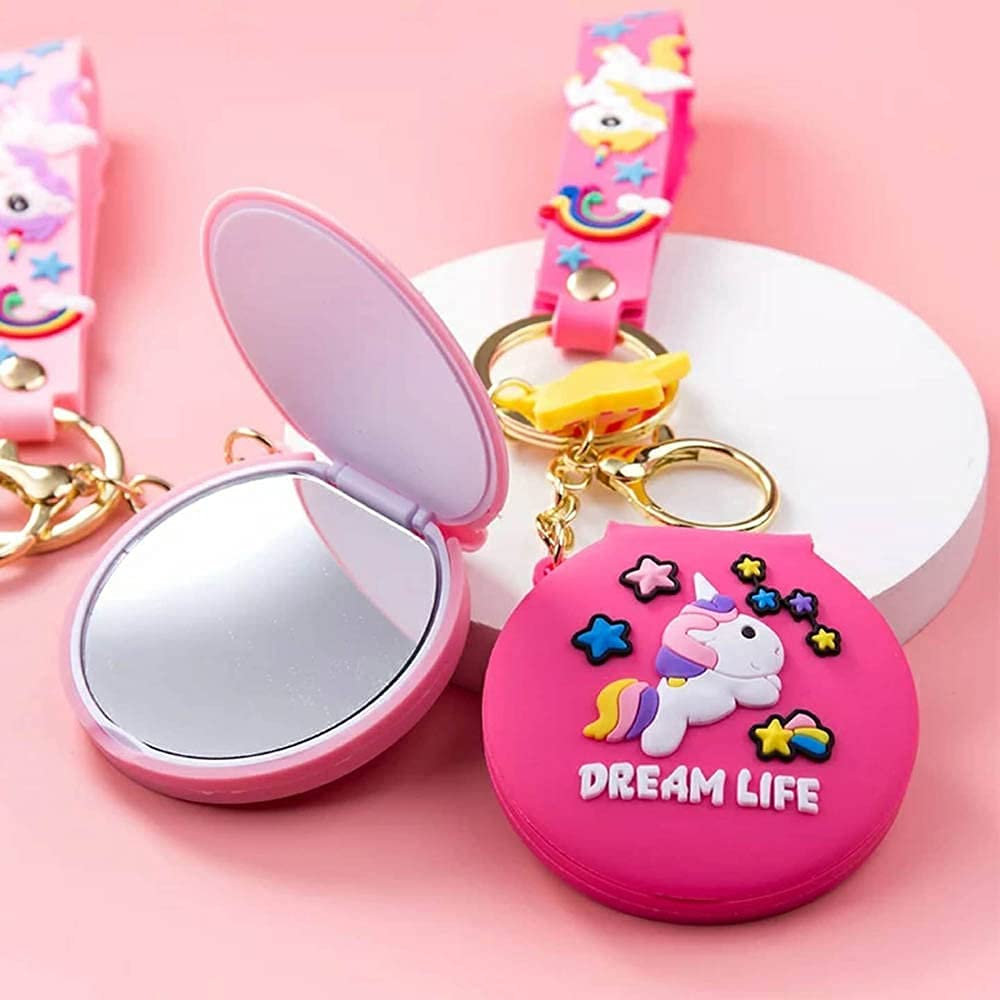 ART & CRAFT Pocket Mirror Keychain/Keyring With Hook/Round Pendant Makeup Key Ring/Attractive Key-Ring- Pack Of 1(Multicolor)