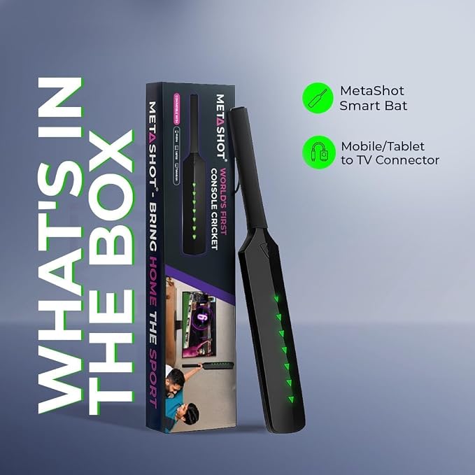 Metashot Smart Cricket Bat Game | Motion Sensor Gaming Bat for TV & Mobile | Indoor Cricket Game | Bluetooth Bat Controller (SD)
