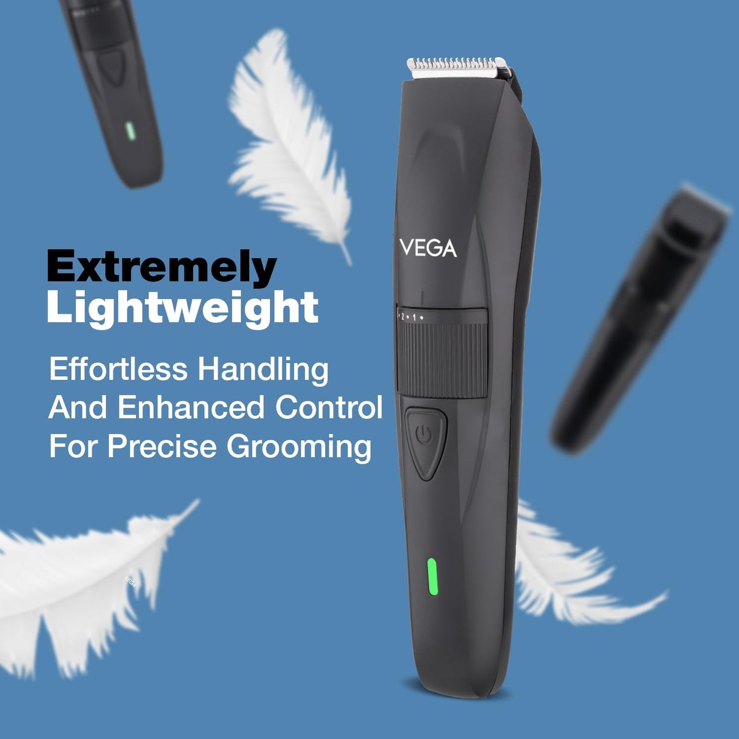 Vega Trimmer Men Beard with 90 Mins Runtime, Stainless Steel Blades & 40 Length Settings, 2 Comb Attachment, Trimmers for Man, USB Type C, Charging Indicator, Travel Lock, Black, (Power Lite, VHTH-38)