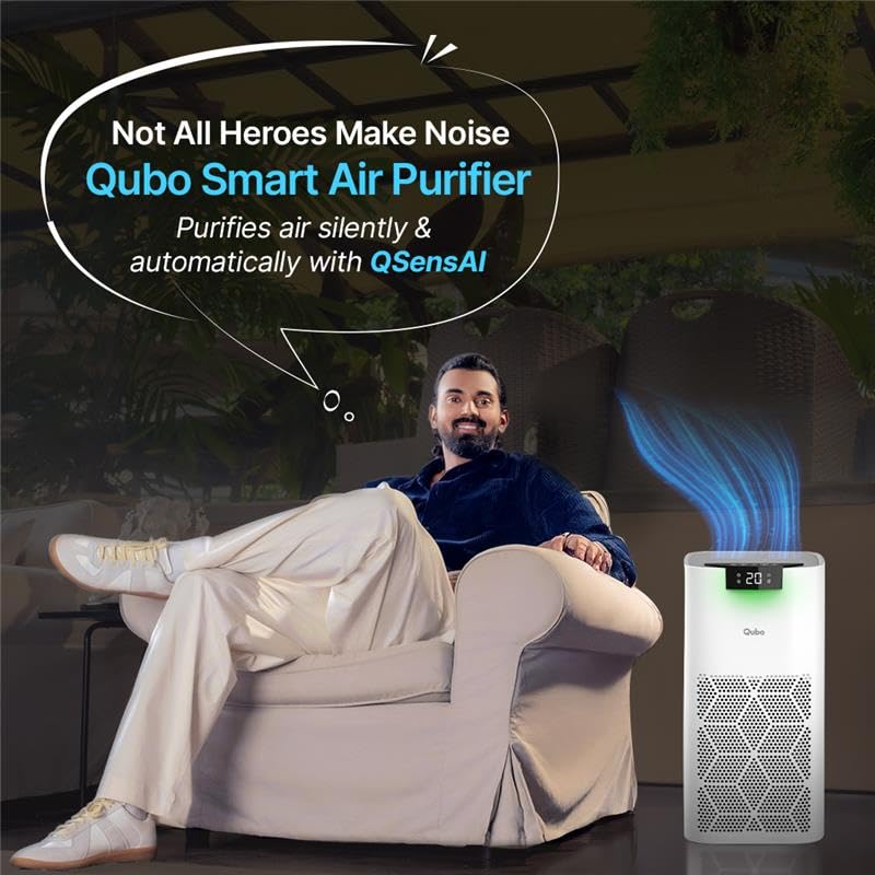 Qubo Smart Air Purifier Q500 for Home by Hero Group | Q500 Sq Ft | 99.99% Allergen Removal | True HEPA13 | 9000 Hrs Filter Life | App & Voice Control | Energy Saving | Ultra-Quiet BLDC Motor (White)