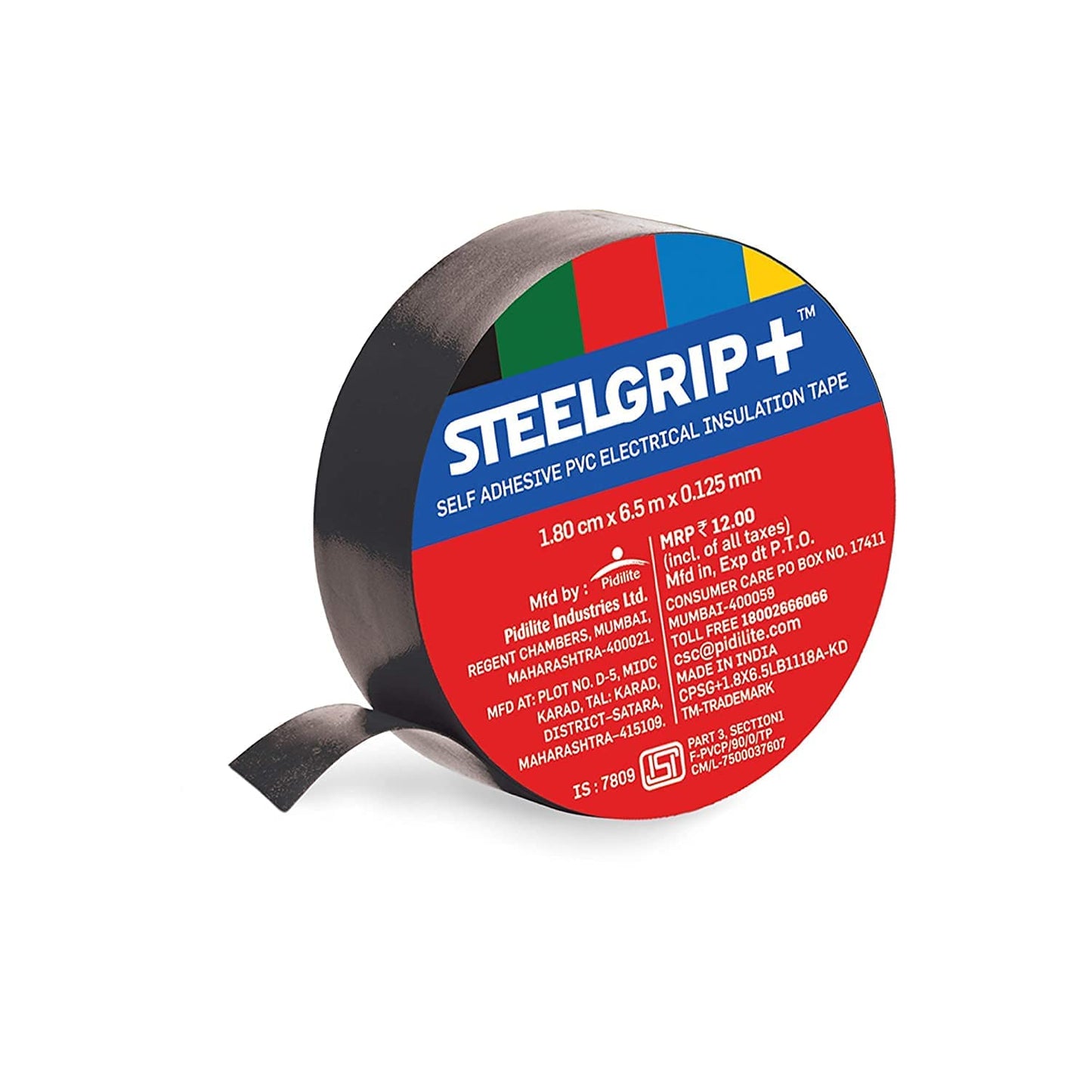 Steelgrip - Self Adhesive PVC Electrical Insulation Tape - 1.8 Cm X 7 M X 0.125 Mm - Multi Color, Set Of 1 Pcs