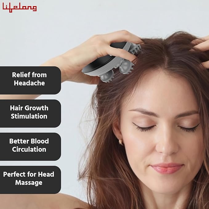 Lifelong Rechargeable Electric Head & Scalp Kneading Massager, 4 Speed Modes, Handheld Portable Head Massager for Hair Growth, Deep Clean and Stress Relieving