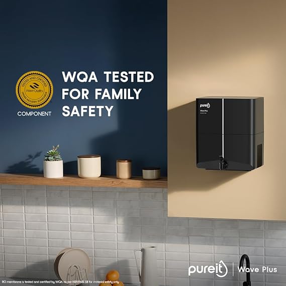 Pureit Wave Plus RO Purifier + Mineral + UV (Black) | Water Purifier for Home | Up to 45% Water Savings | Suitable for Borewell/Tanker/Municipal Supply | Wall Mountable | 7L Storage  (ASL)