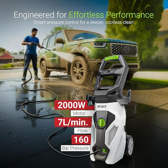 [Upgraded 2026] DYLECT® Ultra Power Max High Pressure Car Washer | 2000W | 160 Bar | 7L/Min Flow Rate | 8m Outlet Hose | Now with Precision Adjustable Foam Blaster | Incl. 10 Accessories (RD)