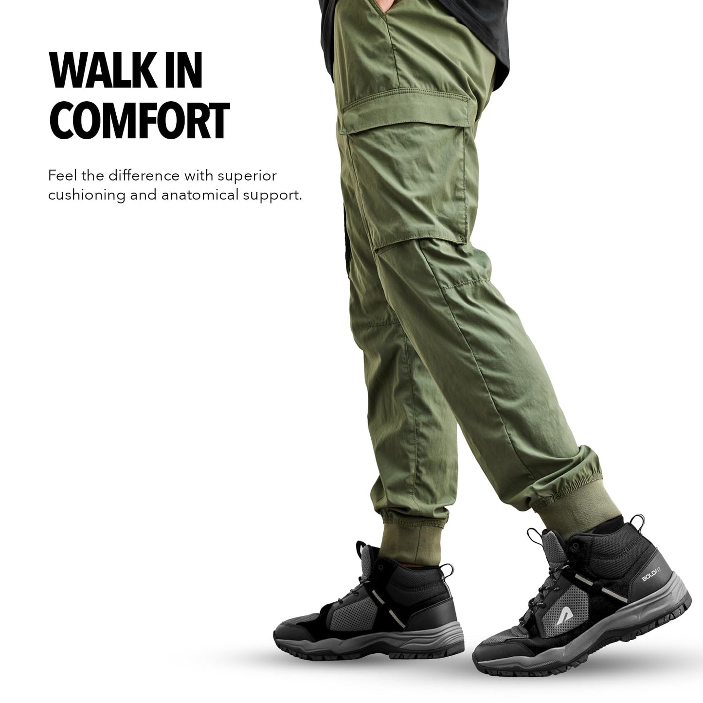 Boldfit Trekking Shoes for Man Outdoor Hiking Shoes for Man High Neck Footwear for Men Anti Skid Trekking Boots Water Repellent for Men Breathable Hiking Boots Riding Shoe for Bikers laceup Biker shoes (ASL)
