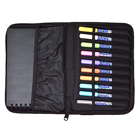 Doms Metallist Series Metallic Brush Pen Travel Kit in Zip Case | 10 Assorted Shades of Metallic Brush Pen | 1 Sketch Pad, Multicolour