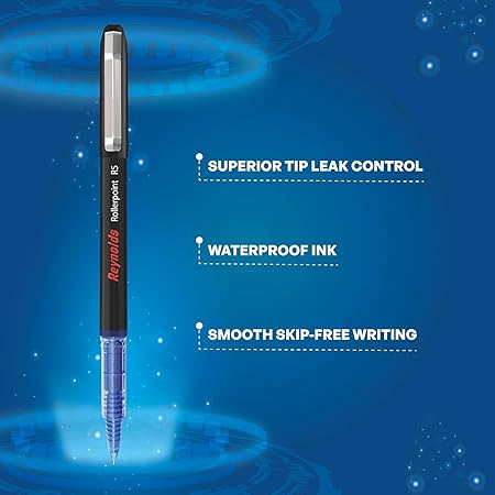 Reynolds R5 Roller Ball Pen BLUE AND BLACK oller PEN WITH COMFORTABLE GRIP | BLUE ROLLER BALL PENS FOR WRITING | PEN FOR PROFESSIONALS | 0.5 mm TIP SIZE