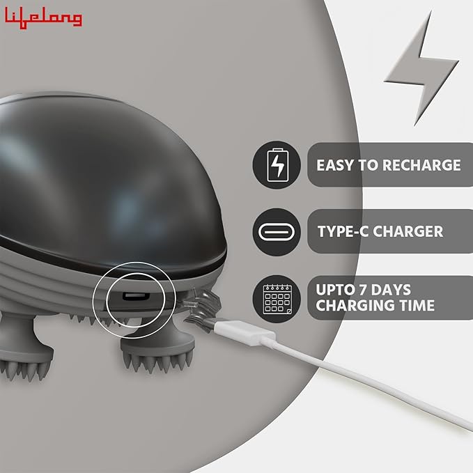 Lifelong Rechargeable Electric Head & Scalp Kneading Massager, 4 Speed Modes, Handheld Portable Head Massager for Hair Growth, Deep Clean and Stress Relieving