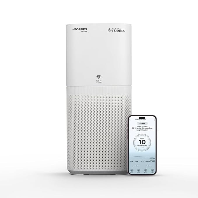 Eureka Forbes Smart Air Purifier 500 for Home |Covers Upto 670 Sq. Ft. | WiFi Enabled | Removes 99.97% Impurities & PM | True HEPA H13 | 4-Stage, 10-Min Purification | App Control | Sleep Mode